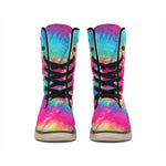 Blue Pink And Yellow Tie Dye Print Winter Boots