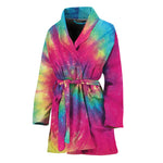 Blue Pink And Yellow Tie Dye Print Women's Bathrobe