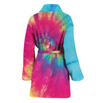 Blue Pink And Yellow Tie Dye Print Women's Bathrobe