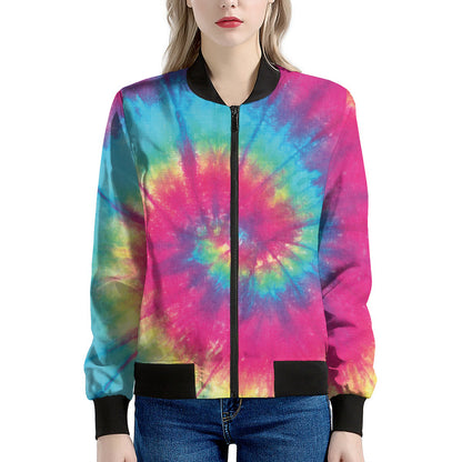 Blue Pink And Yellow Tie Dye Print Women's Bomber Jacket