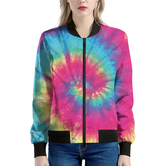 Blue Pink And Yellow Tie Dye Print Women's Bomber Jacket