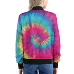Blue Pink And Yellow Tie Dye Print Women's Bomber Jacket