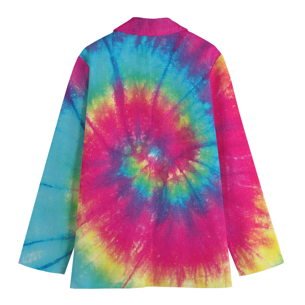 Blue Pink And Yellow Tie Dye Print Women's Cotton Blazer