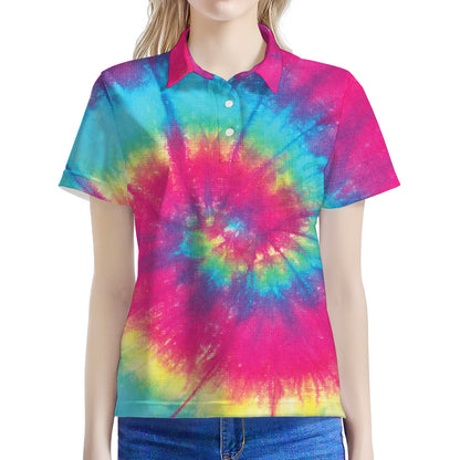 Blue Pink And Yellow Tie Dye Print Women's Polo Shirt
