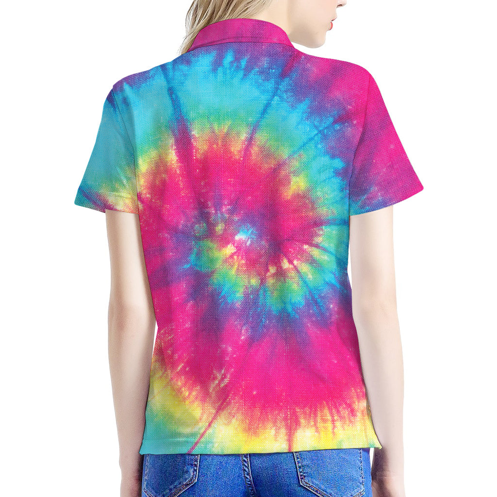 Blue Pink And Yellow Tie Dye Print Women's Polo Shirt