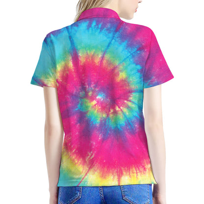 Blue Pink And Yellow Tie Dye Print Women's Polo Shirt