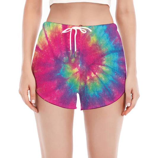 Blue Pink And Yellow Tie Dye Print Women's Split Running Shorts