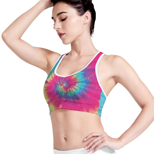 Blue Pink And Yellow Tie Dye Print Women's Sports Bra