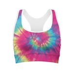 Blue Pink And Yellow Tie Dye Print Women's Sports Bra