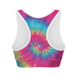 Blue Pink And Yellow Tie Dye Print Women's Sports Bra