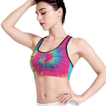 Blue Pink And Yellow Tie Dye Print Women's Sports Bra