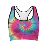Blue Pink And Yellow Tie Dye Print Women's Sports Bra