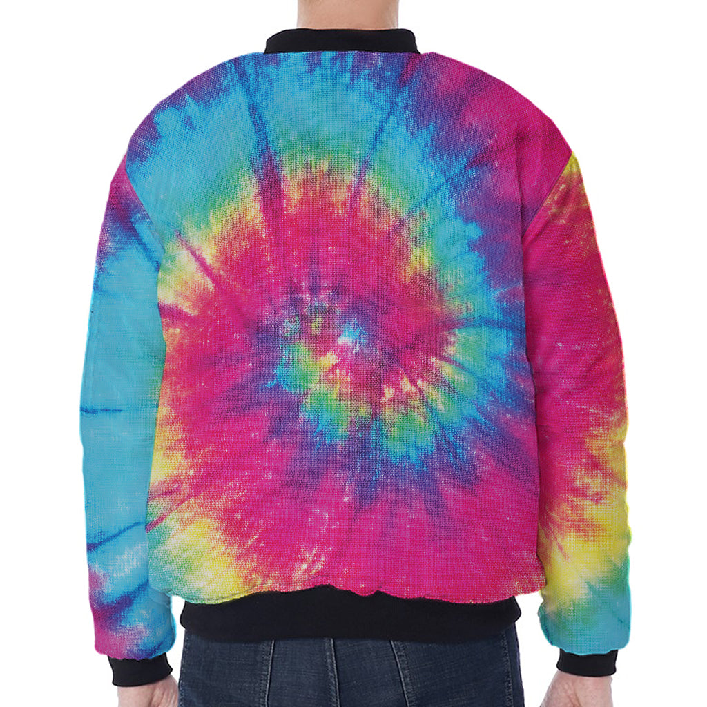 Blue Pink And Yellow Tie Dye Print Zip Sleeve Bomber Jacket