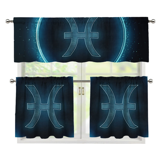 Blue Pisces Zodiac Sign Print 3 Piece Kitchen Curtains