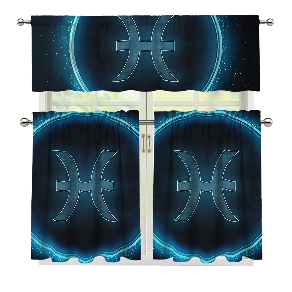 Blue Pisces Zodiac Sign Print 3 Piece Kitchen Curtains