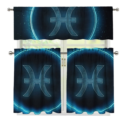Blue Pisces Zodiac Sign Print 3 Piece Kitchen Curtains