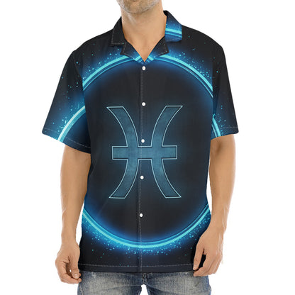 Blue Pisces Zodiac Sign Print Aloha Shirt