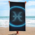 Blue Pisces Zodiac Sign Print Beach Towel