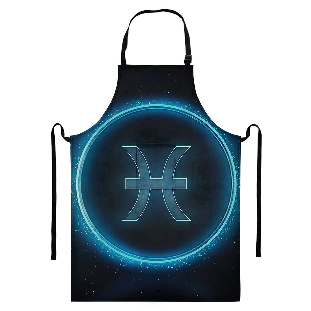 Blue Pisces Zodiac Sign Print Bib Apron With Pocket