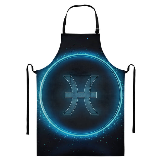 Blue Pisces Zodiac Sign Print Bib Apron With Pocket