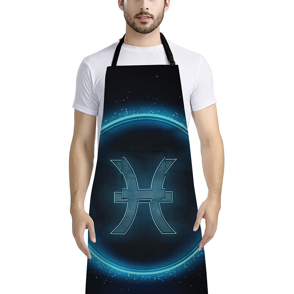 Blue Pisces Zodiac Sign Print Bib Apron With Pocket