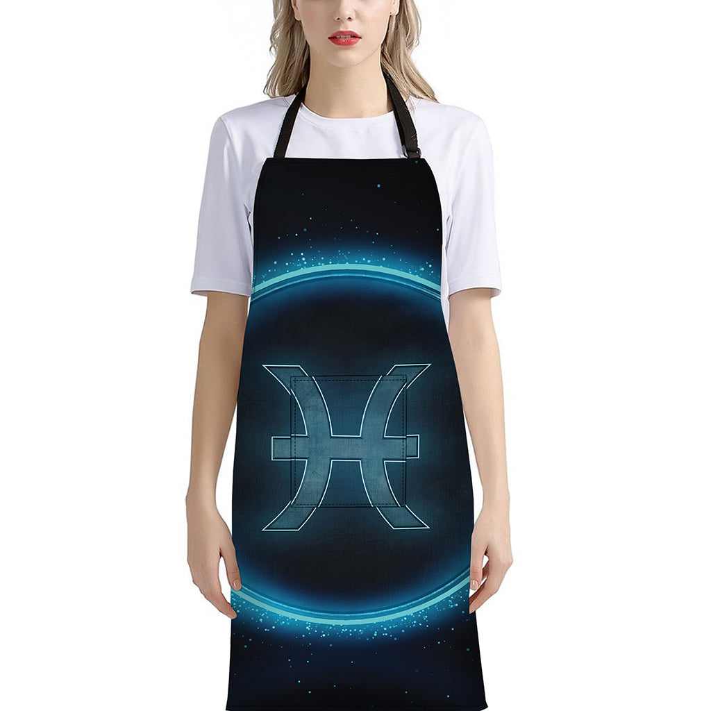 Blue Pisces Zodiac Sign Print Bib Apron With Pocket