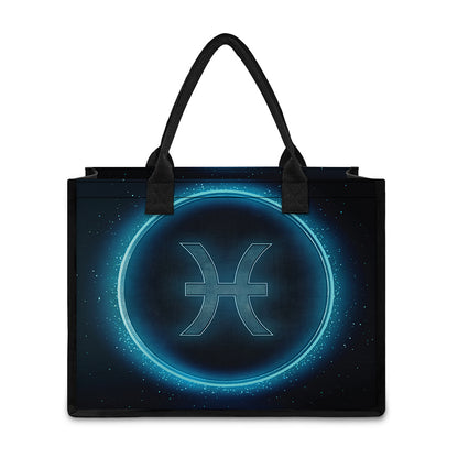 Blue Pisces Zodiac Sign Print Canvas Tote Bag