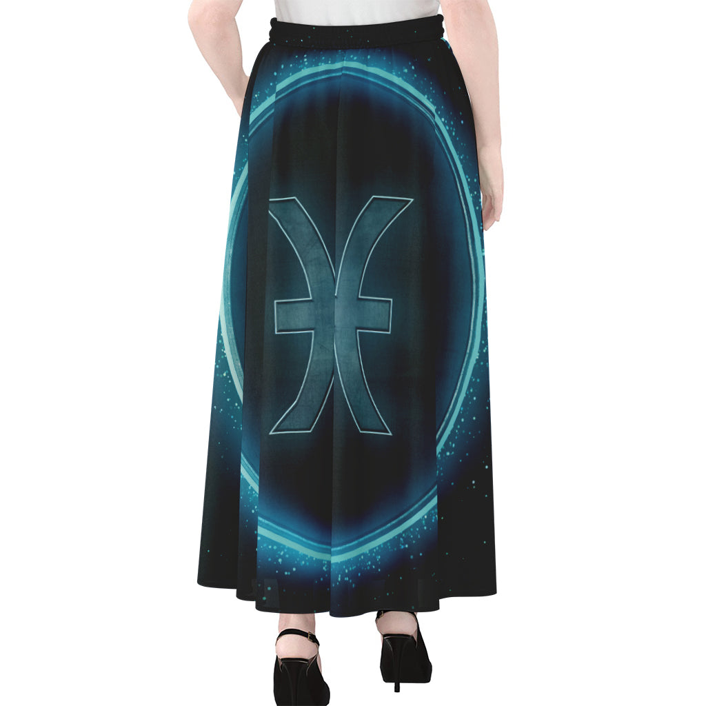 Blue Pisces Zodiac Sign Print Chiffon Maxi Skirt