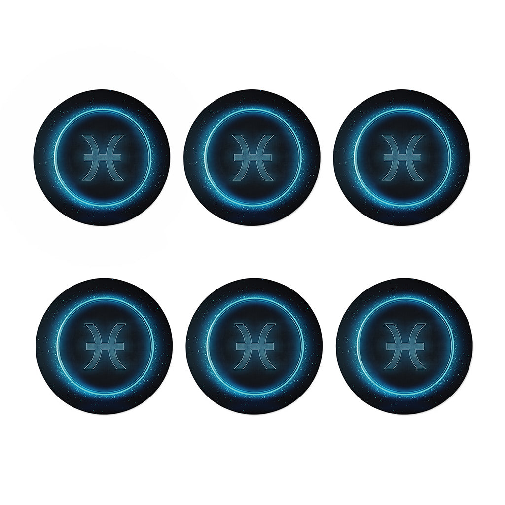 Blue Pisces Zodiac Sign Print Coaster Set