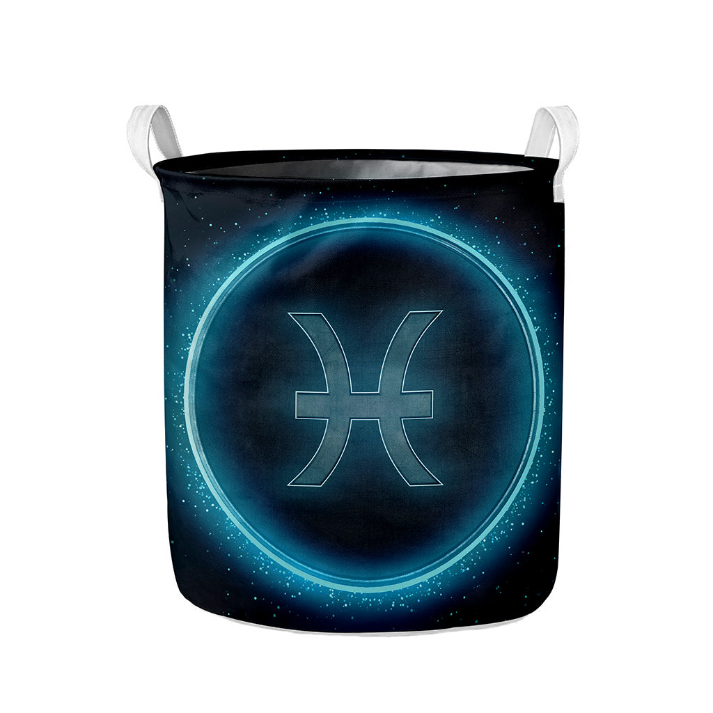 Blue Pisces Zodiac Sign Print Collapsible Laundry Basket
