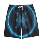 Blue Pisces Zodiac Sign Print Cotton Shorts