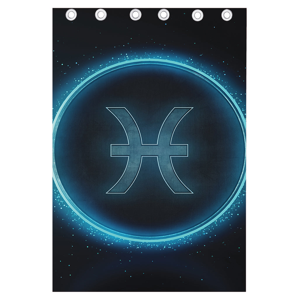 Blue Pisces Zodiac Sign Print Curtain