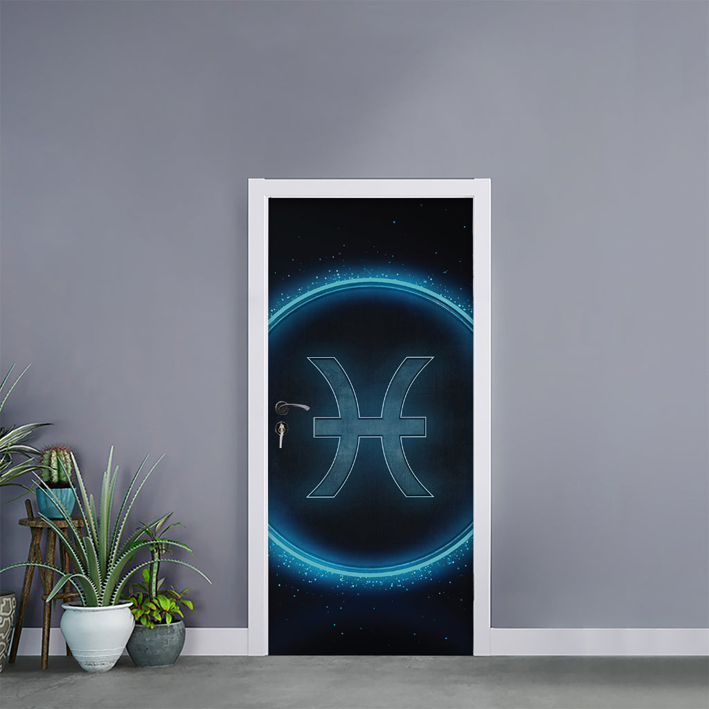 Blue Pisces Zodiac Sign Print Door Sticker