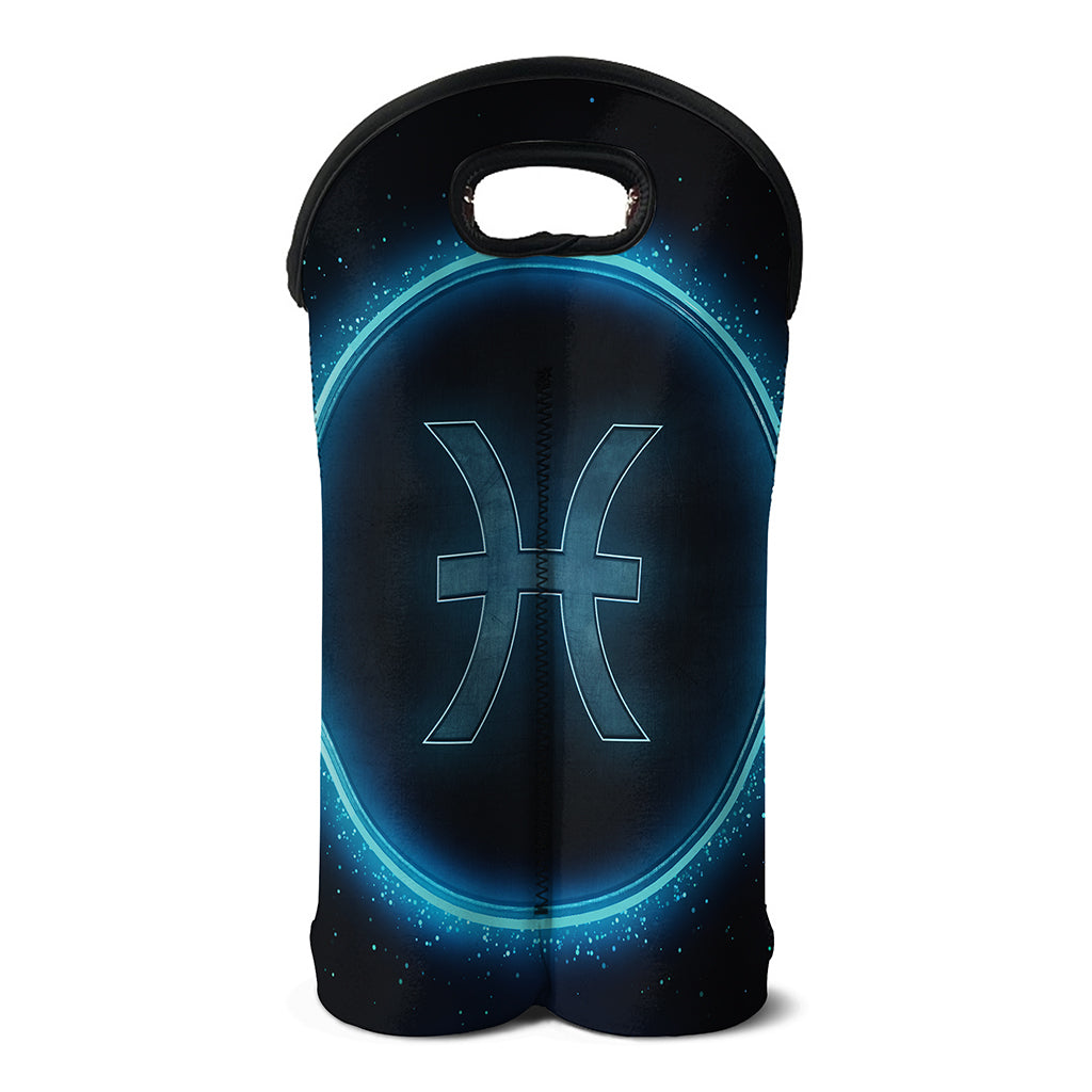 Blue Pisces Zodiac Sign Print Double Neoprene Wine Tote