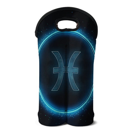 Blue Pisces Zodiac Sign Print Double Neoprene Wine Tote
