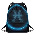 Blue Pisces Zodiac Sign Print Drawstring Backpack
