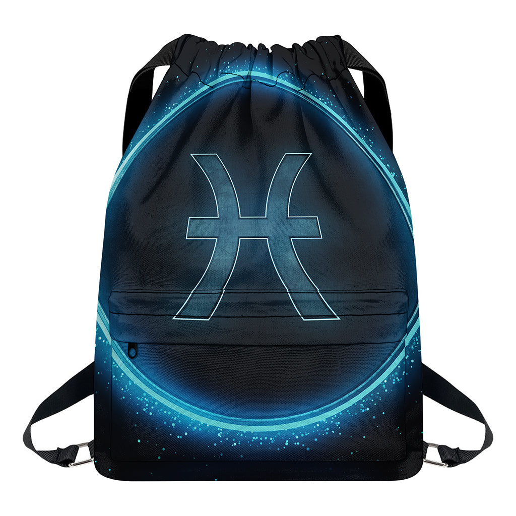 Blue Pisces Zodiac Sign Print Drawstring Backpack