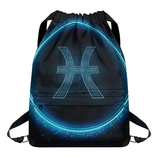 Blue Pisces Zodiac Sign Print Drawstring Backpack