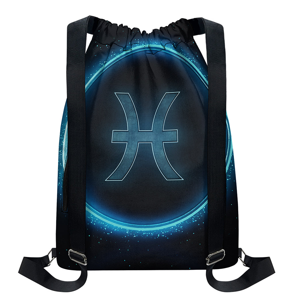 Blue Pisces Zodiac Sign Print Drawstring Backpack