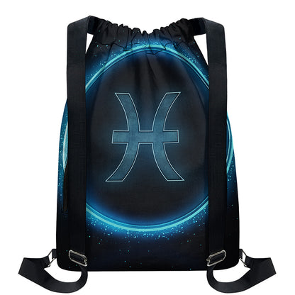 Blue Pisces Zodiac Sign Print Drawstring Backpack