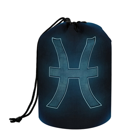 Blue Pisces Zodiac Sign Print Drawstring Makeup Bag