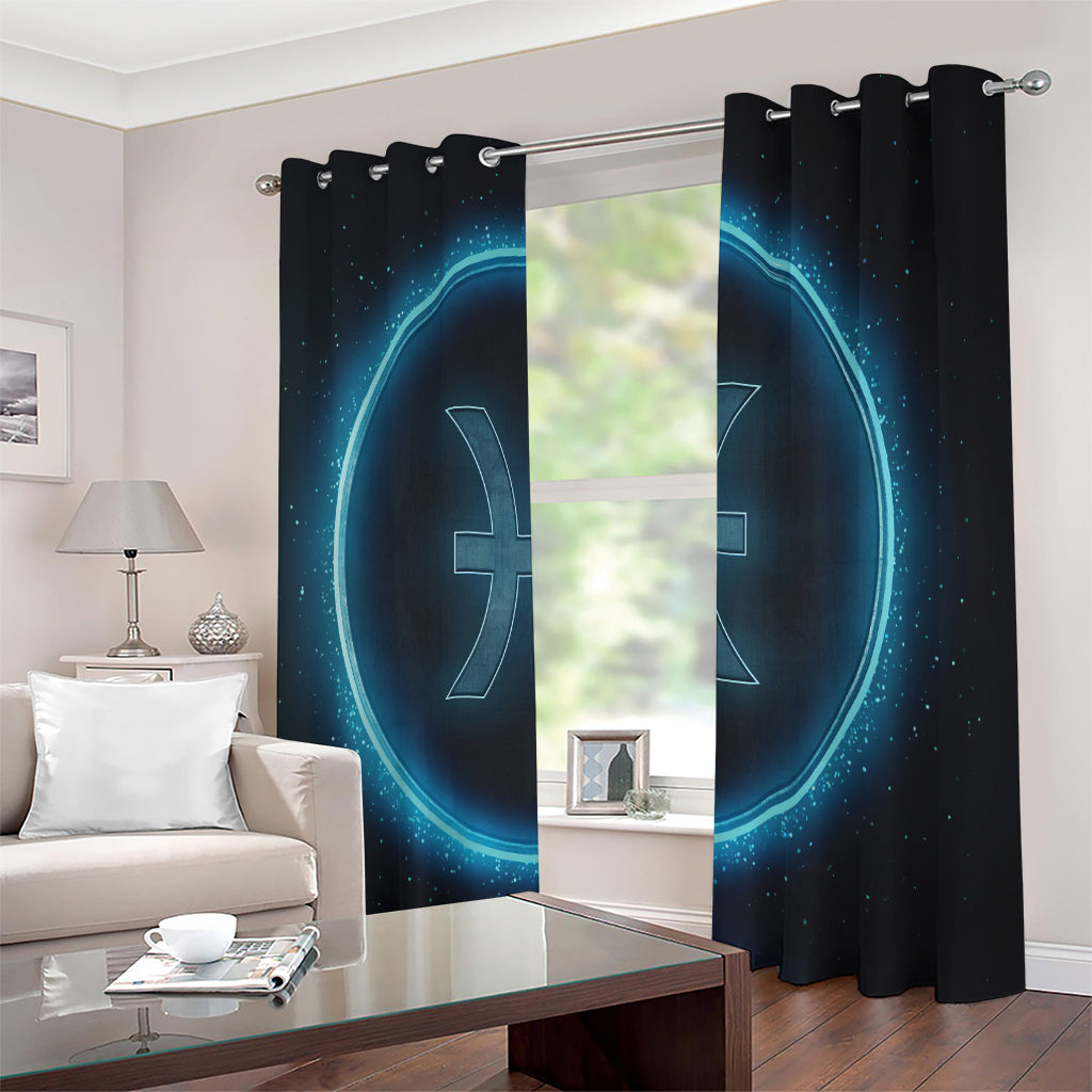 Blue Pisces Zodiac Sign Print Extra Wide Grommet Curtains