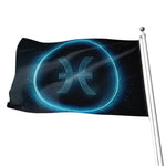 Blue Pisces Zodiac Sign Print Flag
