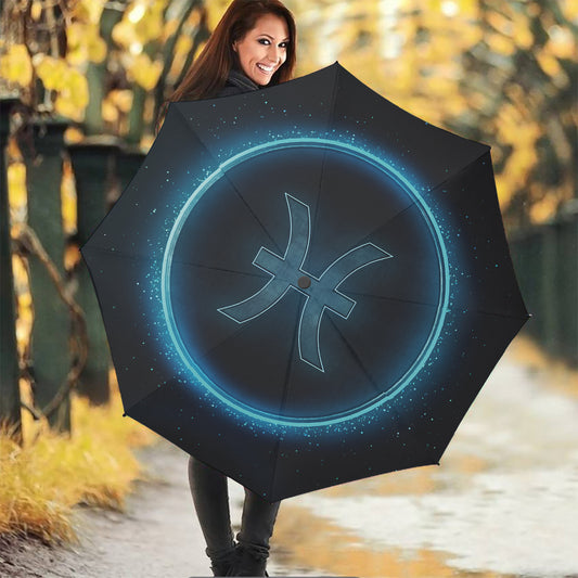 Blue Pisces Zodiac Sign Print Foldable Umbrella