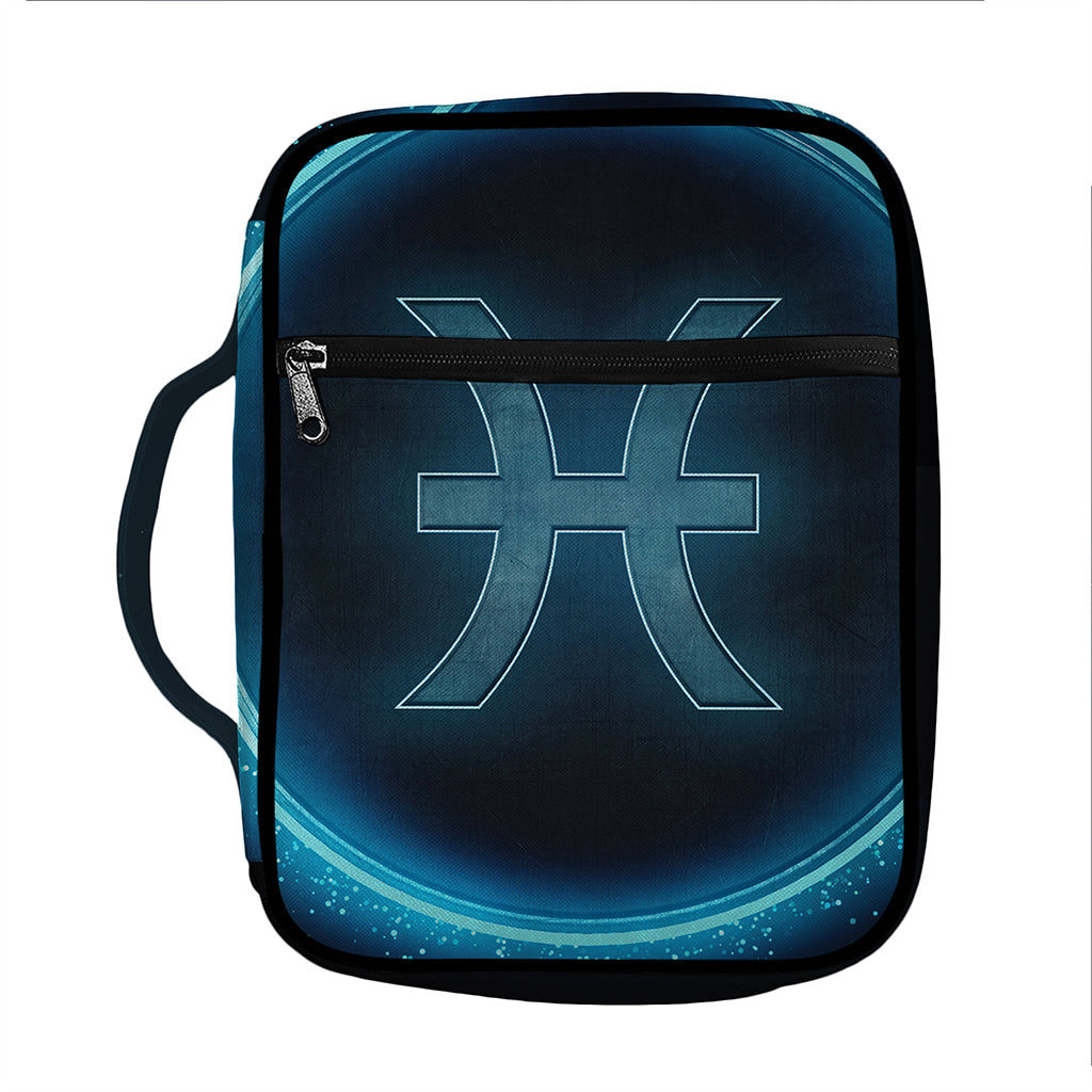 Blue Pisces Zodiac Sign Print Front Pocket Bible Bag
