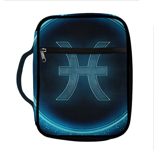 Blue Pisces Zodiac Sign Print Front Pocket Bible Bag