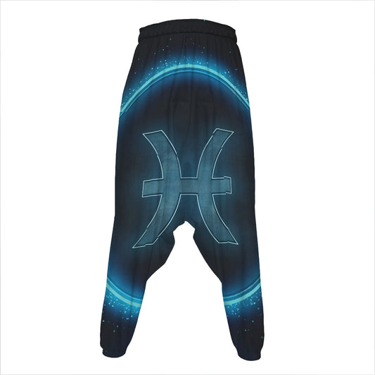 Blue Pisces Zodiac Sign Print Hammer Pants