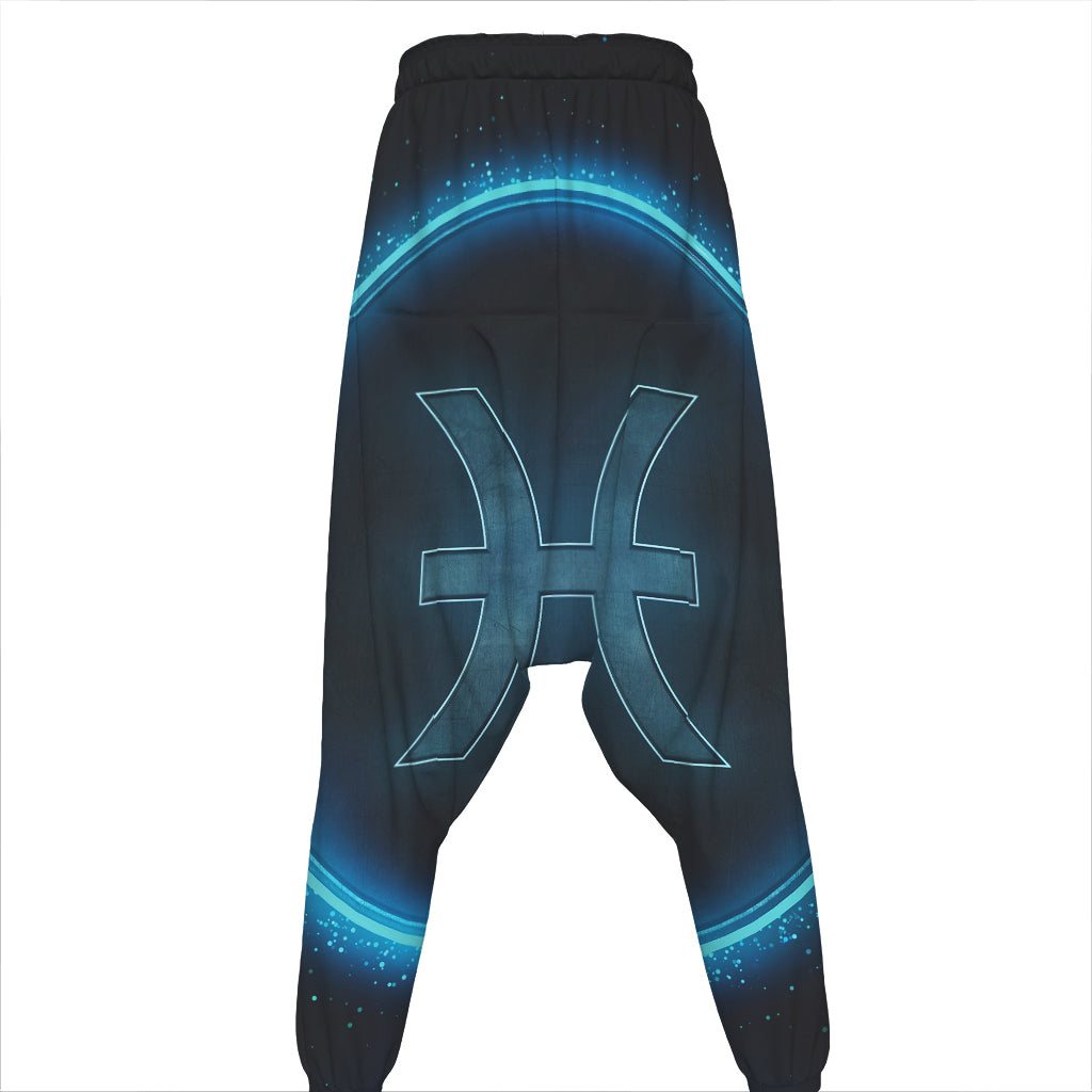 Blue Pisces Zodiac Sign Print Hammer Pants