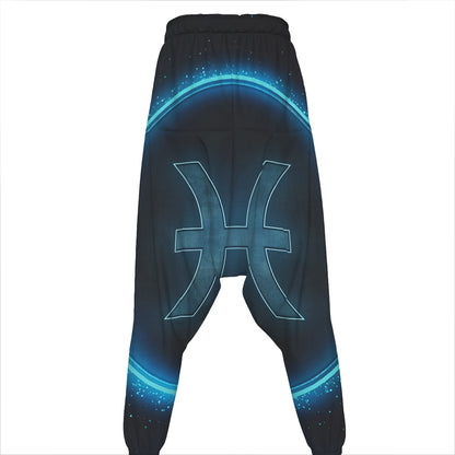 Blue Pisces Zodiac Sign Print Hammer Pants