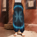 Blue Pisces Zodiac Sign Print Harem Pants